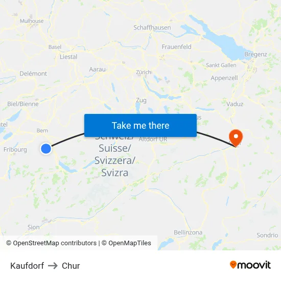Kaufdorf to Chur map