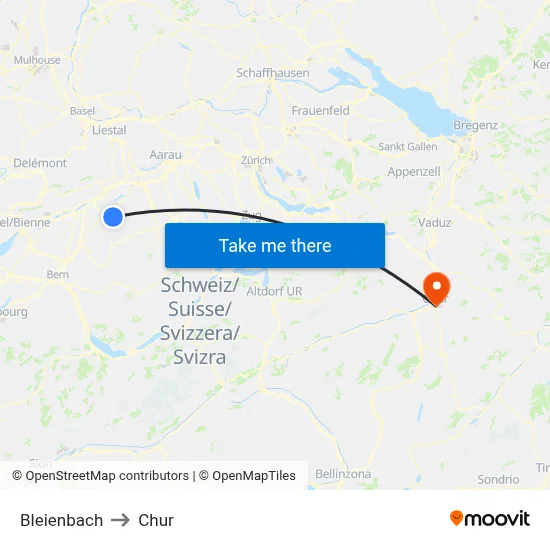 Bleienbach to Chur map
