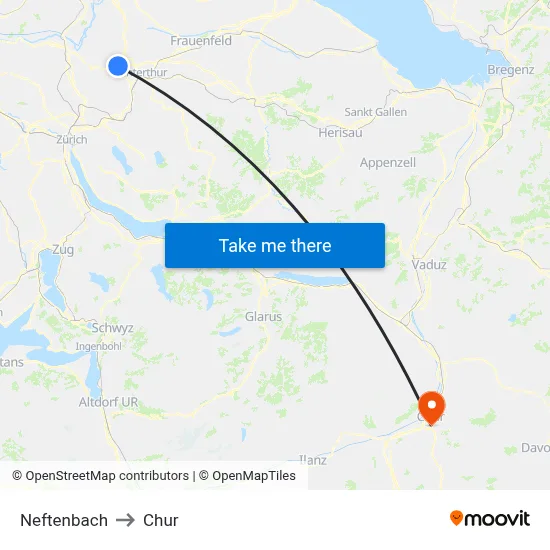 Neftenbach to Chur map