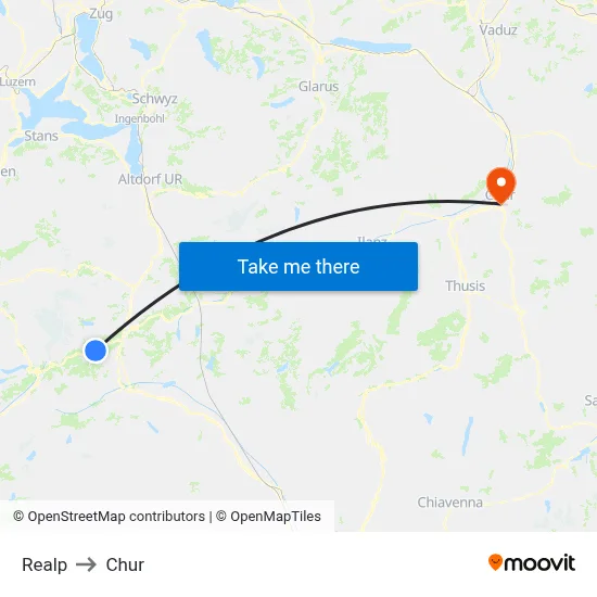 Realp to Chur map