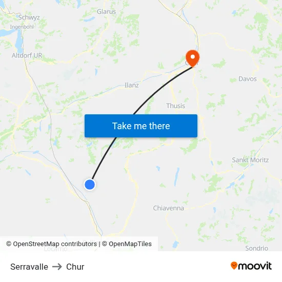 Serravalle to Chur map