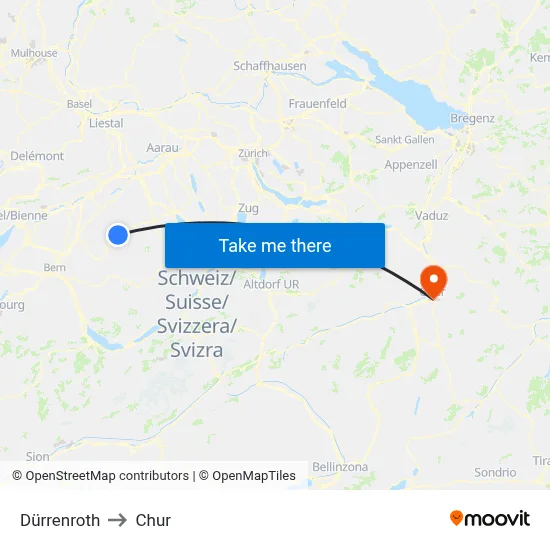 Dürrenroth to Chur map
