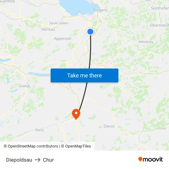 Diepoldsau to Chur map