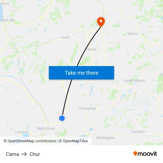 Cama to Chur map
