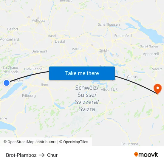 Brot-Plamboz to Chur map