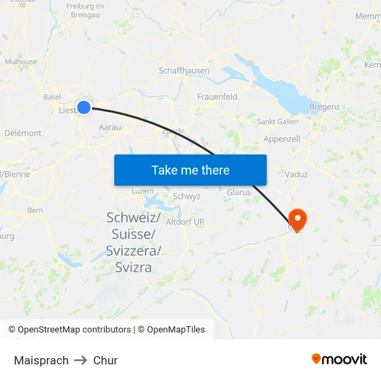 Maisprach to Chur map