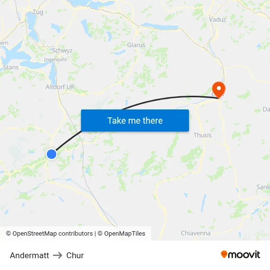 Andermatt to Chur map