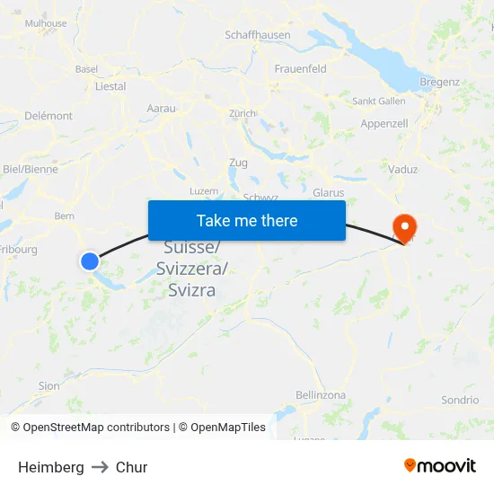 Heimberg to Chur map