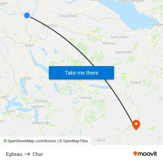 Eglisau to Chur map