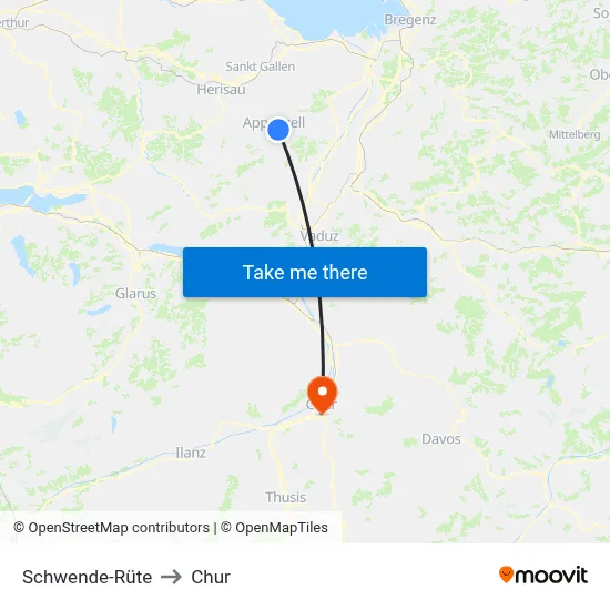 Schwende-Rüte to Chur map