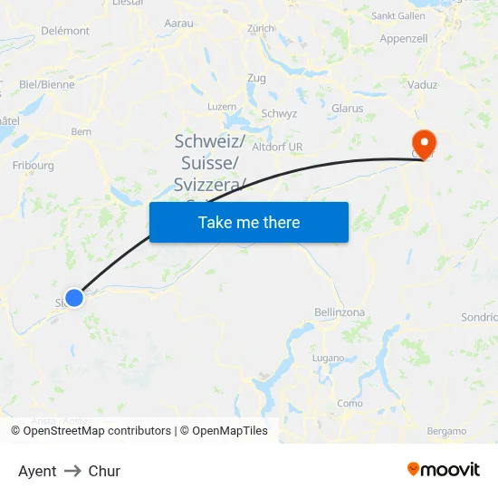 Ayent to Chur map