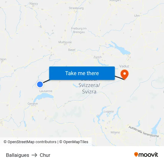 Ballaigues to Chur map