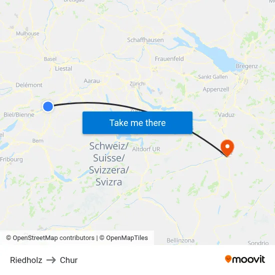Riedholz to Chur map