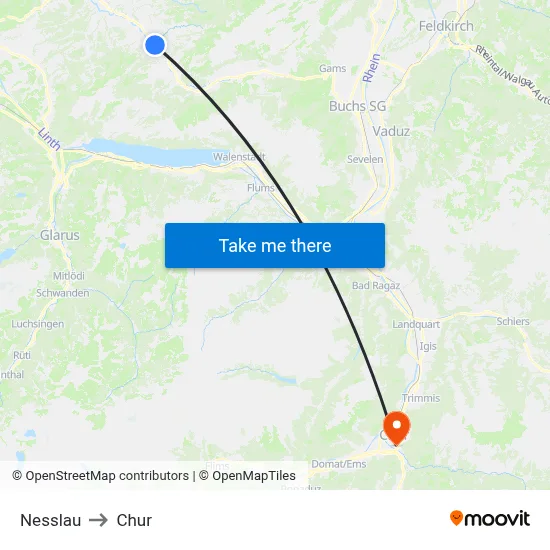 Nesslau to Chur map