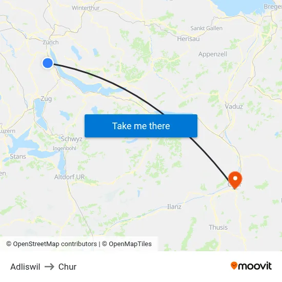 Adliswil to Chur map