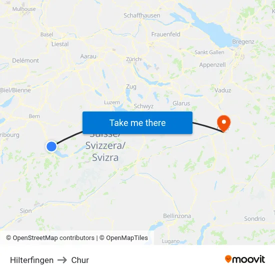 Hilterfingen to Chur map