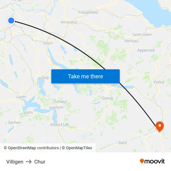 Villigen to Chur map
