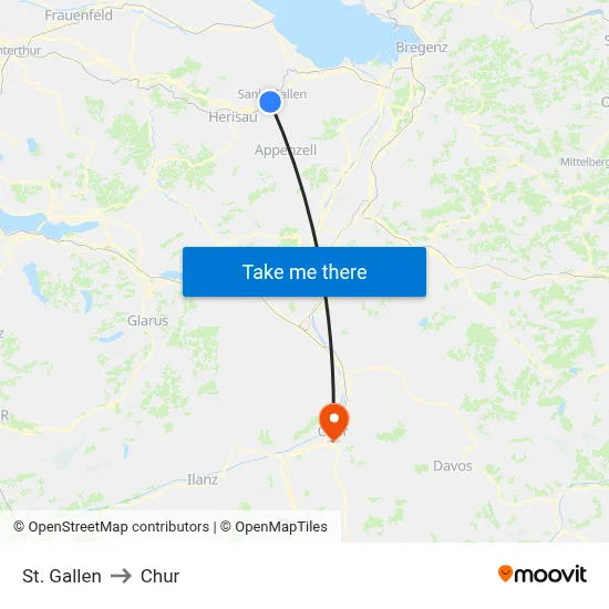 St. Gallen to Chur map