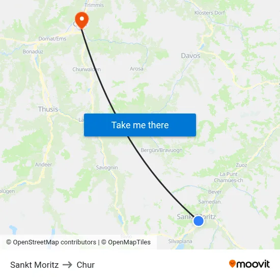 Sankt Moritz to Chur map