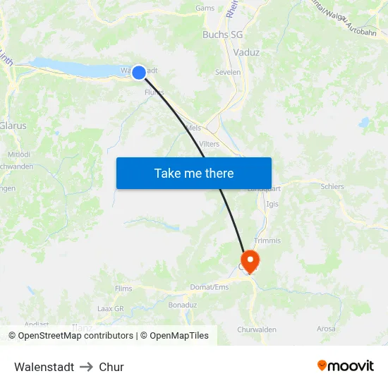 Walenstadt to Chur map