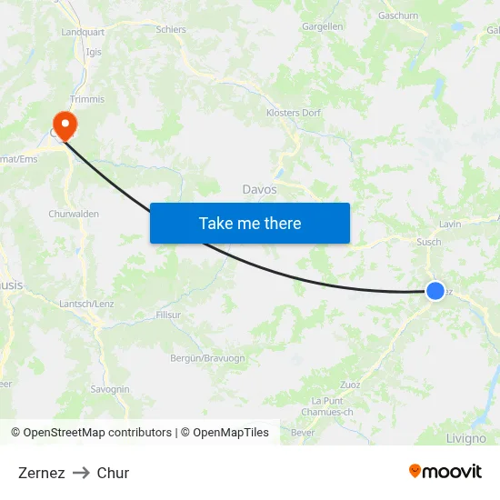 Zernez to Chur map