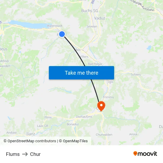 Flums to Chur map