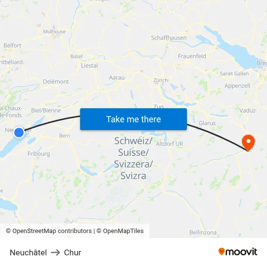 Neuchâtel to Chur map