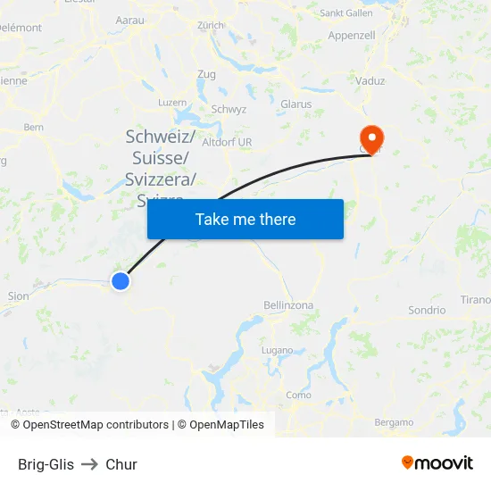 Brig-Glis to Chur map