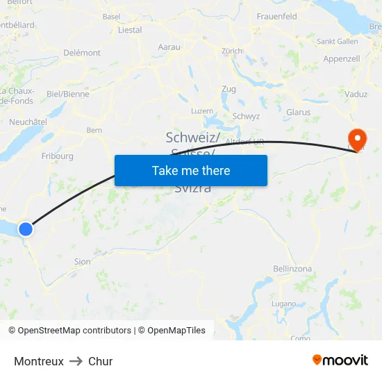 Montreux to Chur map