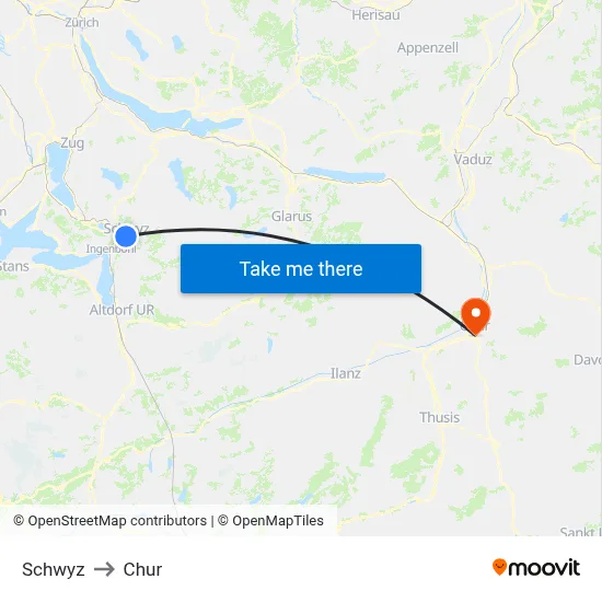Schwyz to Chur map