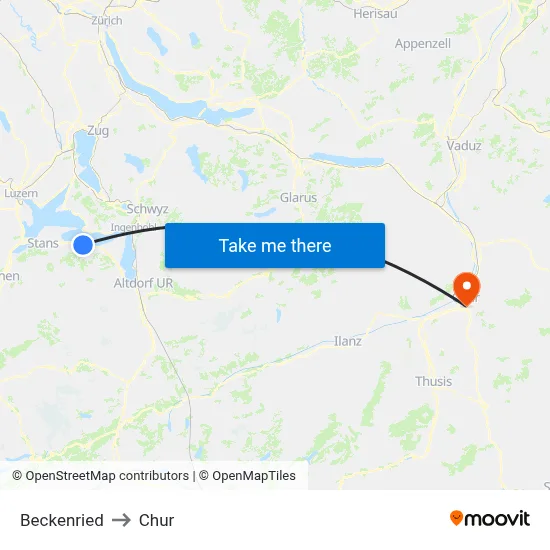 Beckenried to Chur map
