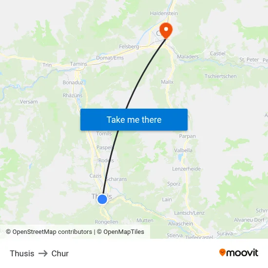 Thusis to Chur map