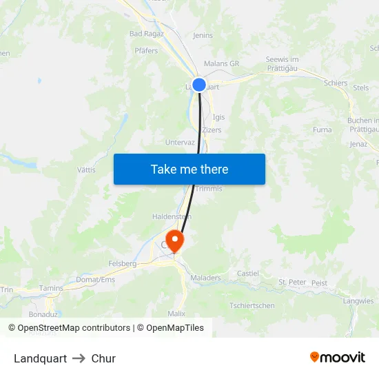 Landquart to Chur map