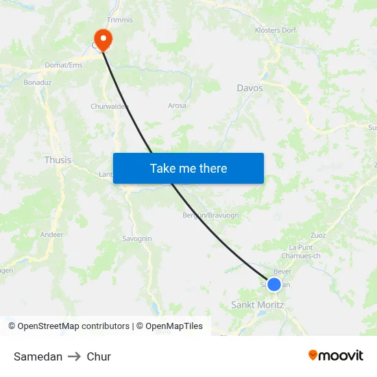 Samedan to Chur map