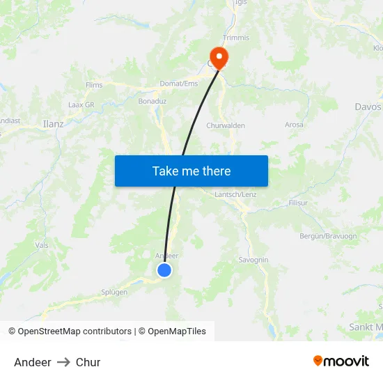 Andeer to Chur map