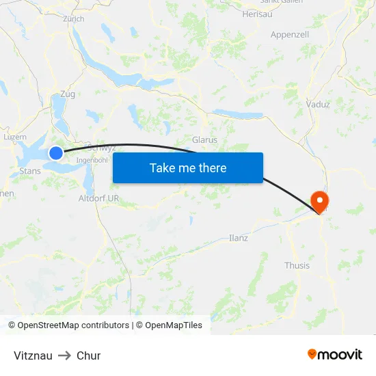 Vitznau to Chur map