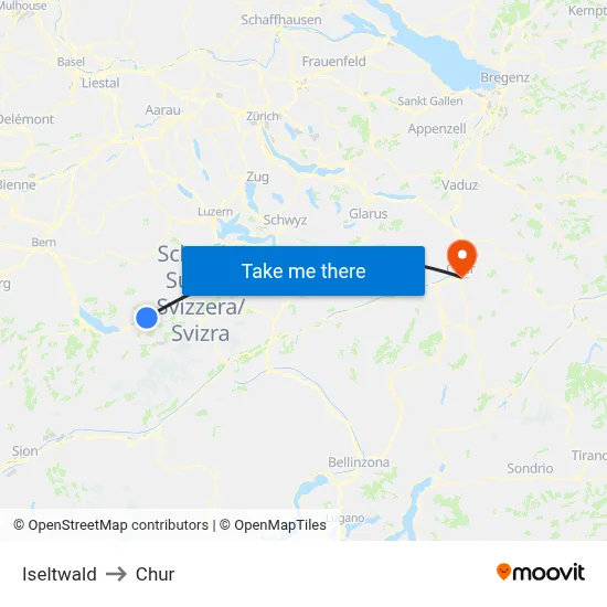 Iseltwald to Chur map