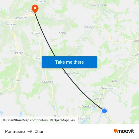 Pontresina to Chur map