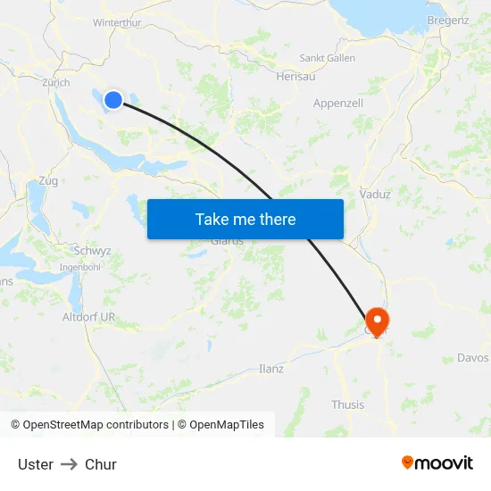 Uster to Chur map