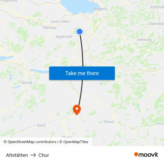 Altstätten to Chur map