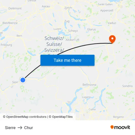 Sierre to Chur map