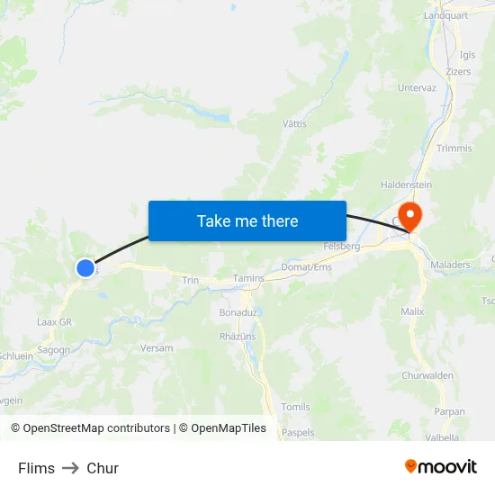 Flims to Chur map