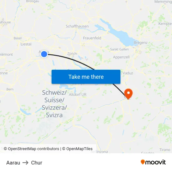 Aarau to Chur map