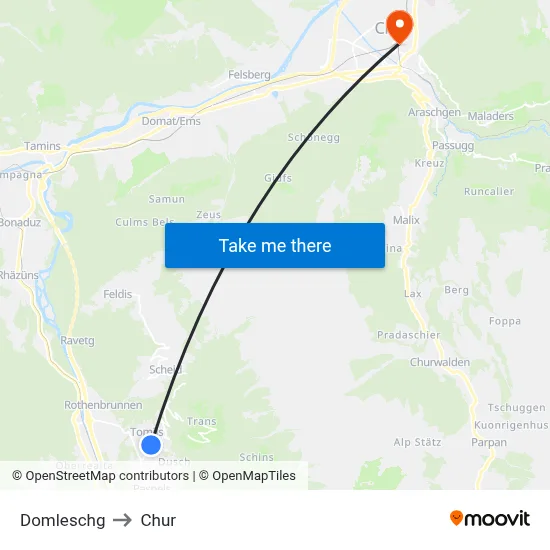 Domleschg to Chur map