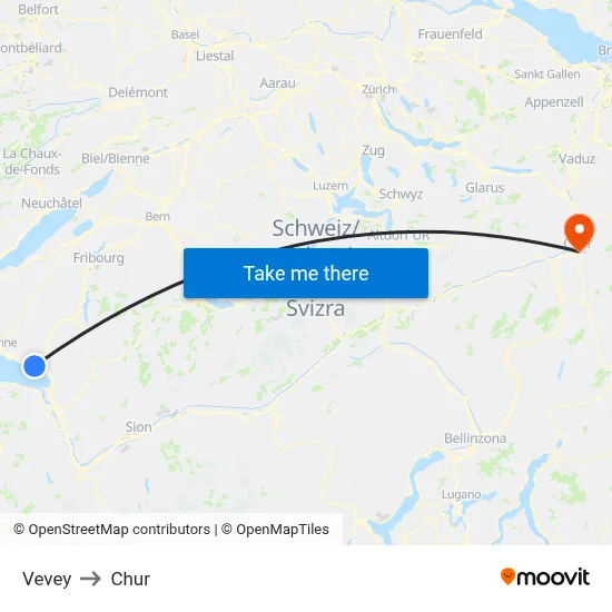 Vevey to Chur map