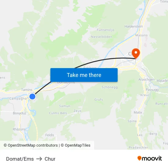 Domat/Ems to Chur map
