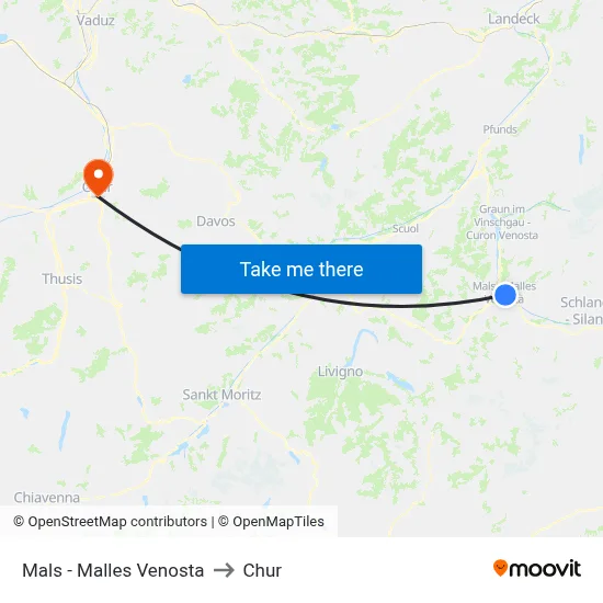 Mals - Malles Venosta to Chur map