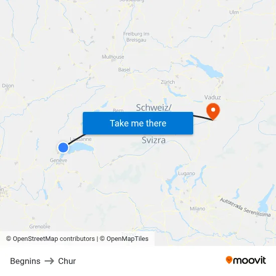 Begnins to Chur map