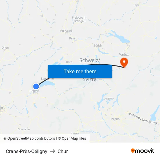 Crans-Près-Céligny to Chur map