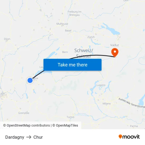 Dardagny to Chur map